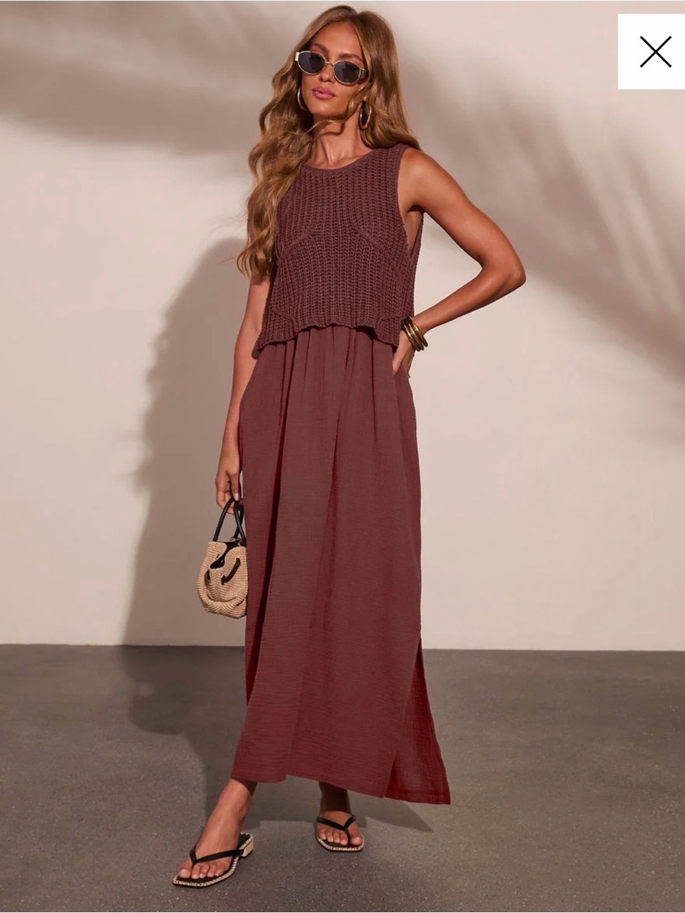 Saltwoven Crochet Bodice Maxi Dress - Wine